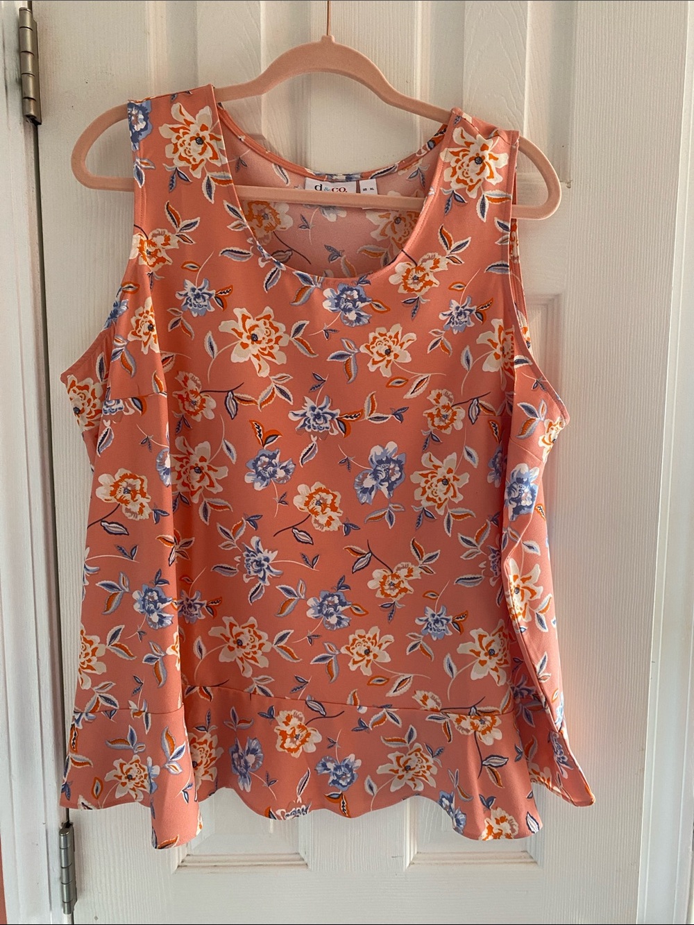 Denim and Co. Peach Floral Sleeveless Top Size XL